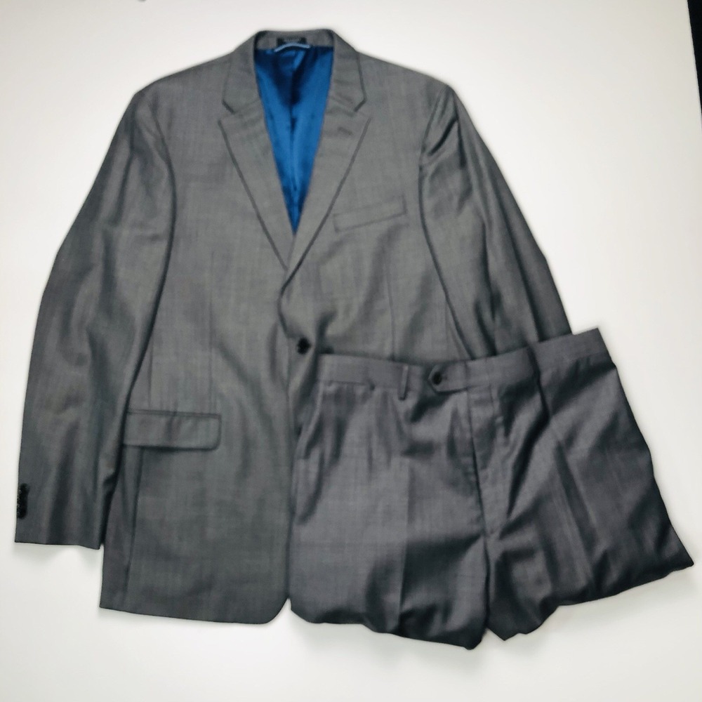 Tommy Hilfiger Mens 41L Suit Set 100% Wool Gray Blazer Pants 36x33